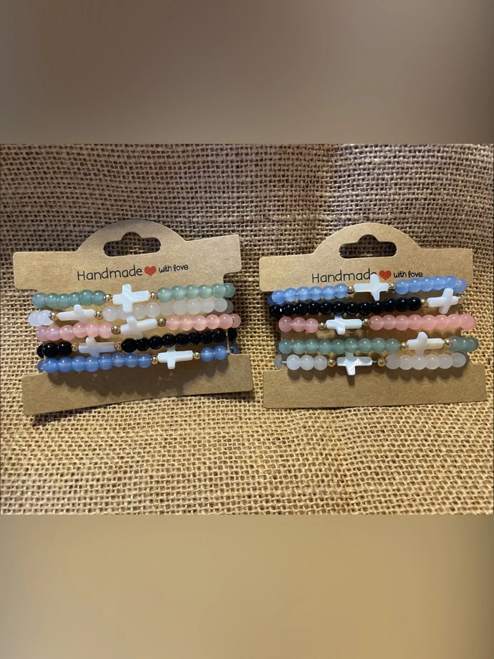 White Cross Stretch Bracelet - Pastel Green, Pink, Black, Blue, White